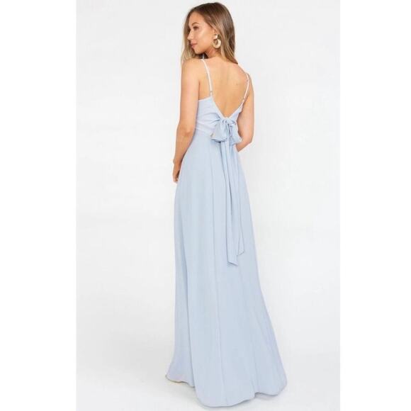 Show Me Your Mumu Lauren Tie Maxi Dress Steel Blue Chiffon Size Small NWT - Picture 2 of 12